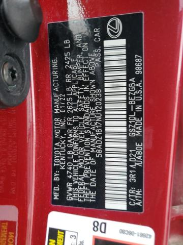 2022 LEXUS ES 350 BASE - 58ADZ1B17NU120238