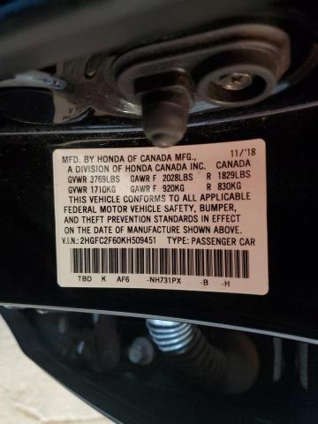2019 HONDA CIVIC LX 2HGFC2F60KH509451