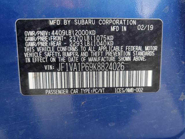 2019 SUBARU WRX LIMITED JF1VA1P69K8824026