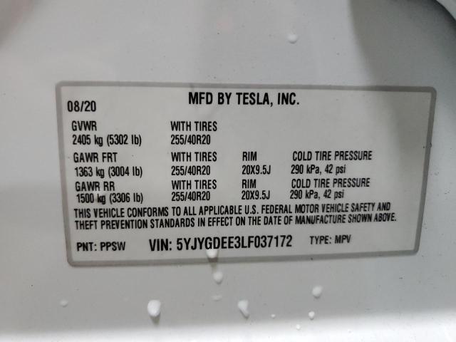 2020 TESLA MODEL Y 5YJYGDEE3LF037172
