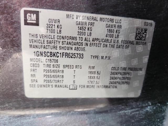 2015 CHEVROLET TAHOE C1500 LT 1GNSCBKC1FR625733