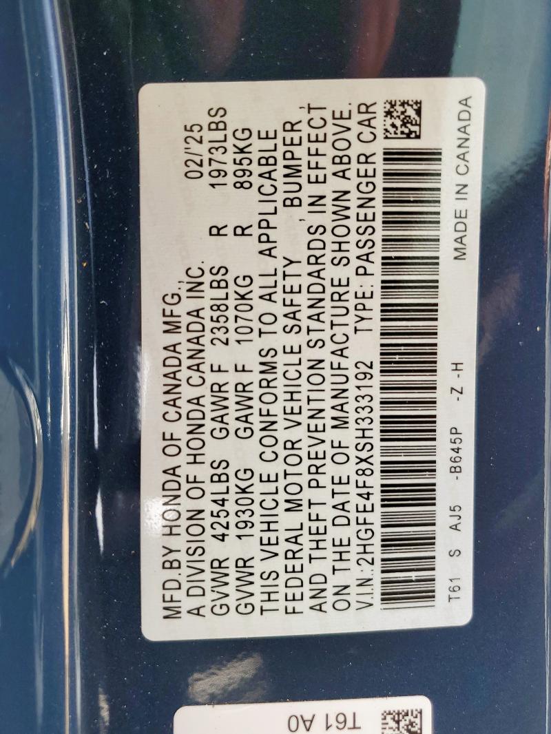 2025 HONDA CIVIC SPOR 2HGFE4F8XSH333192
