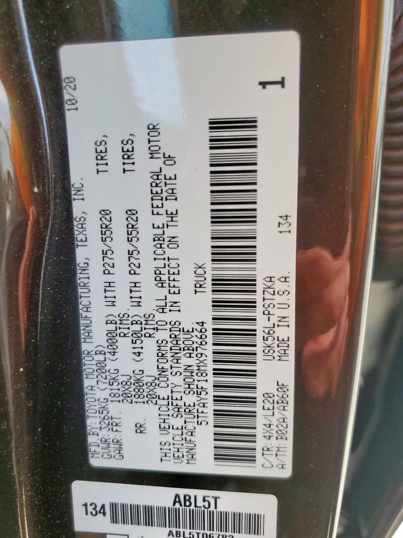 2021 TOYOTA TUNDRA 5TFAY5F18MX976664
