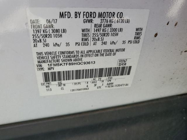 2017 FORD EXPLORER L - 1FM5K7F89HGC93613