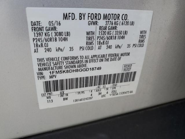 2016 FORD EXPLORER XLT 1FM5K8DH8GGD18749