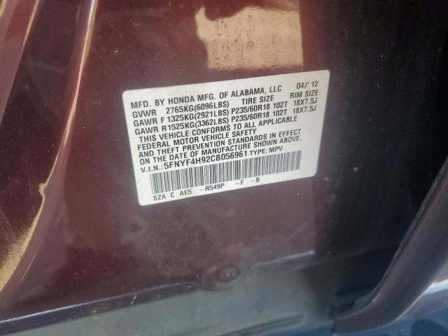 2012 HONDA PILOT TOUR - 5FNYF4H92CB056961