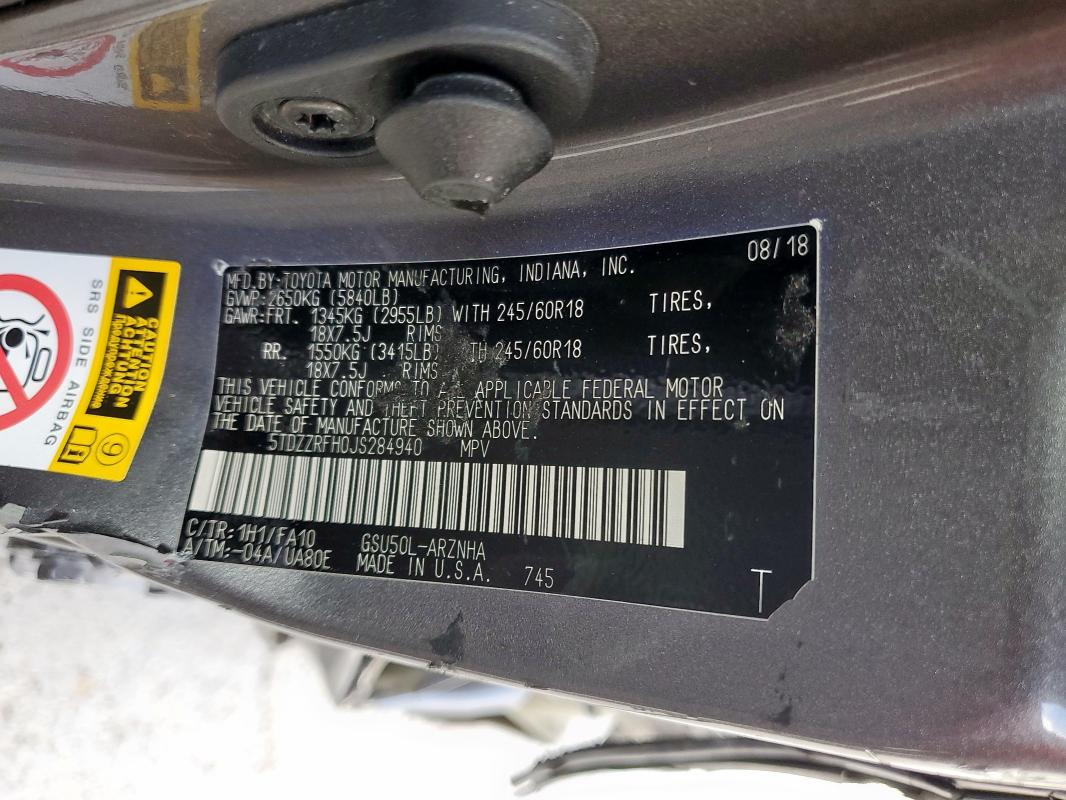 2018 TOYOTA HIGHLANDER LE 5TDZZRFH0JS284940