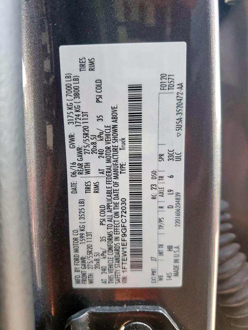 2016 FORD F150 SUPERCREW 1FTEW1EF9GFC72030