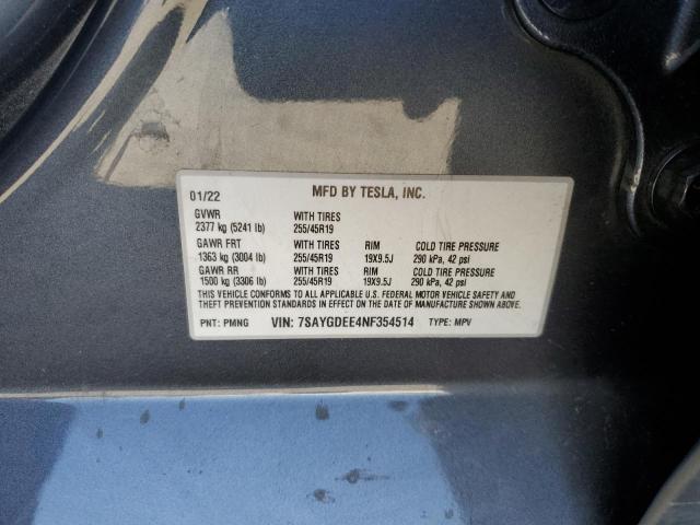 2022 TESLA MODEL Y 7SAYGDEE4NF354514