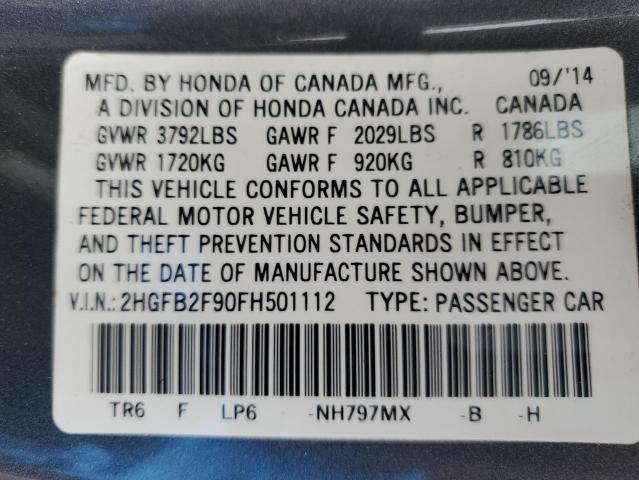 2015 HONDA CIVIC EXL 2HGFB2F90FH501112