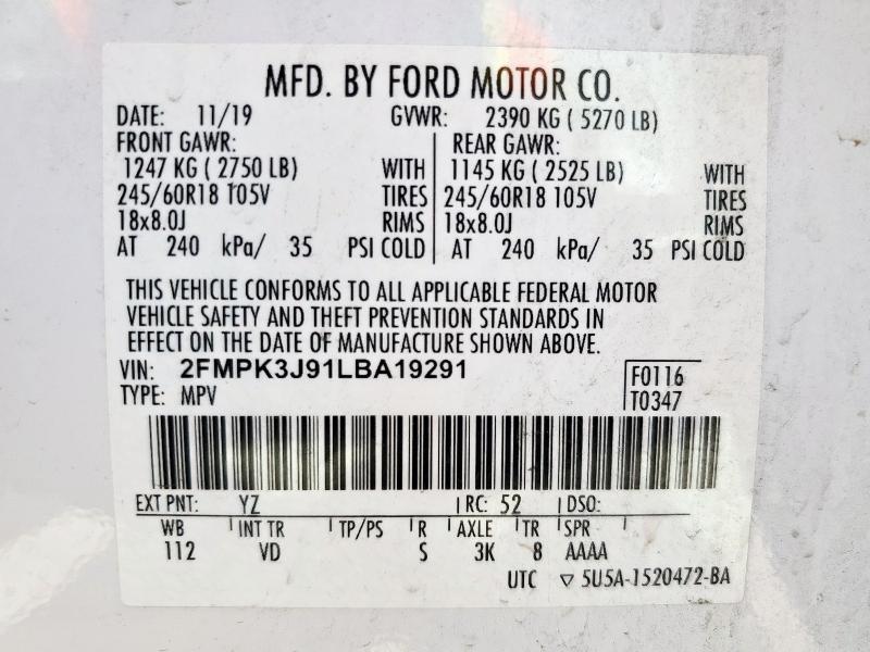 2020 FORD EDGE SEL - 2FMPK3J91LBA19291