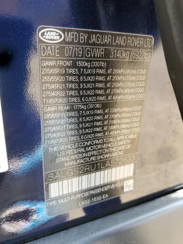 2020 LAND ROVER RANGE ROVE SALGS2RU1LA572633