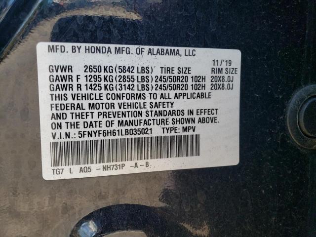 2020 HONDA PILOT TOUR 5FNYF6H61LB035021