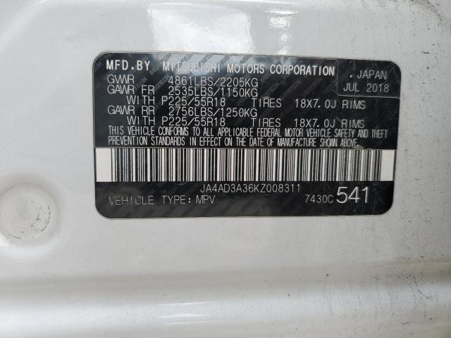 2019 MITSUBISHI OUTLANDER JA4AD3A36KZ008311