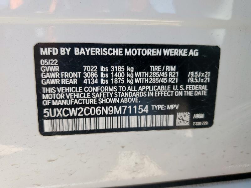 2022 BMW X7 XDRIVE4 5UXCW2C06N9M71154
