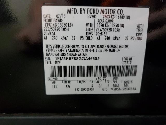 2016 FORD EXPLORER L - 1FM5K8F88GGA46605