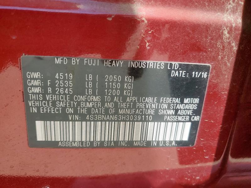 2017 SUBARU LEGACY 2.5 4S3BNAN63H3039110
