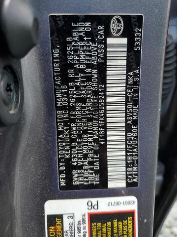 2016 TOYOTA CAMRY LE 4T1BF1FK4GU592412