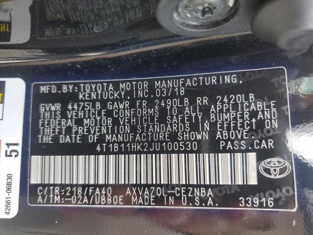 2018 TOYOTA CAMRY L 4T1B11HK2JU100530