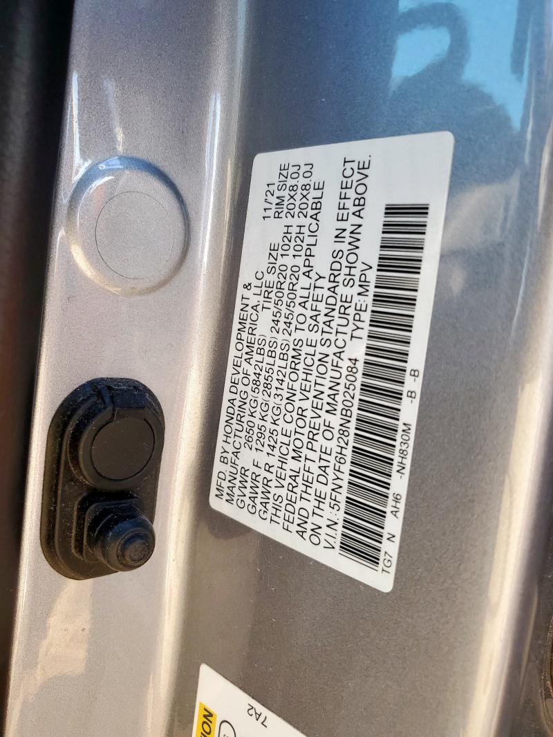 2022 HONDA PILOT SE 5FNYF6H28NB025084