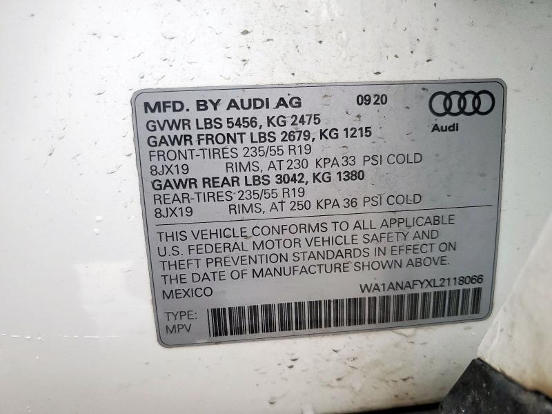 2020 AUDI Q5 PREMIUM WA1ANAFYXL2118066