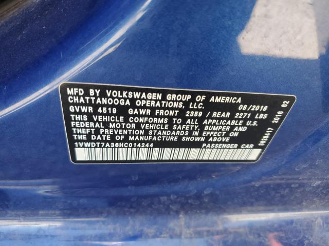 2017 VOLKSWAGEN PASSAT R-L 1VWDT7A36HC014244