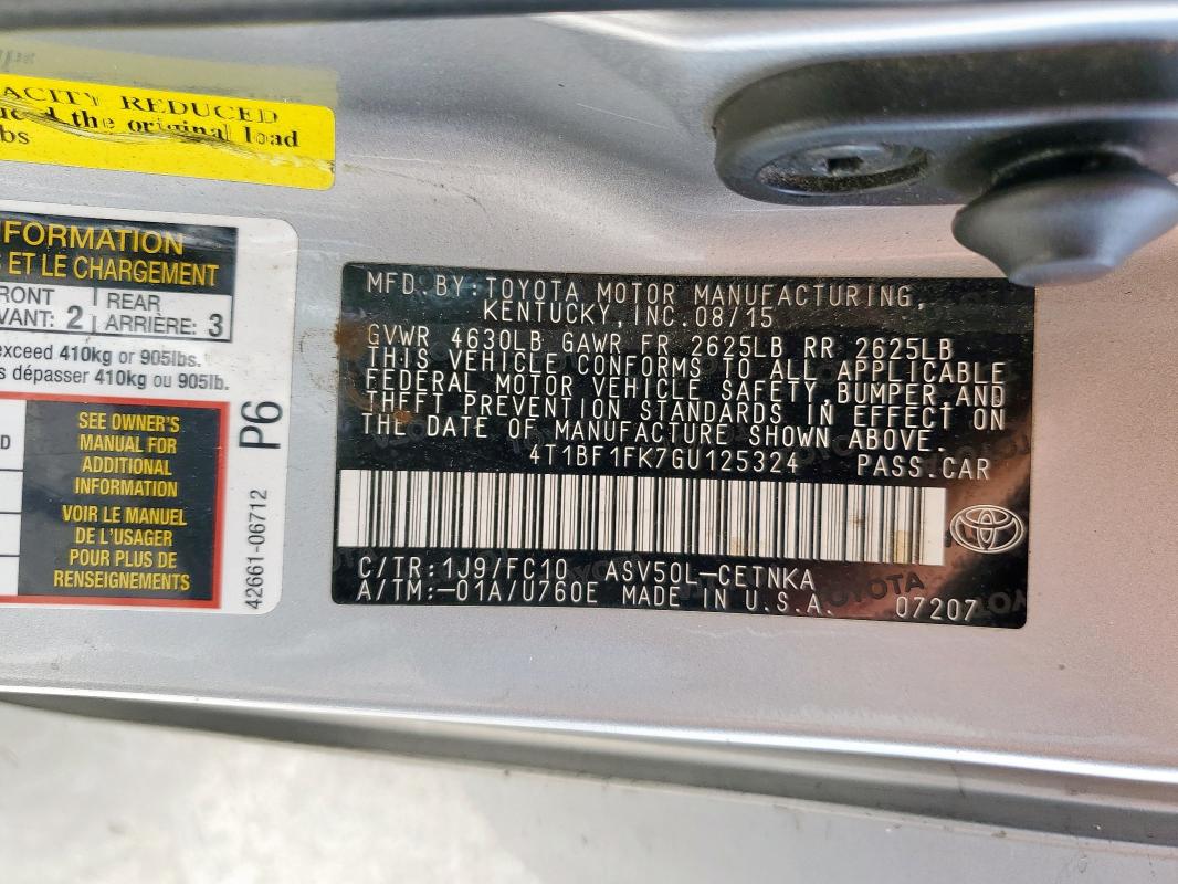 2016 TOYOTA CAMRY LE 4T1BF1FK7GU125324