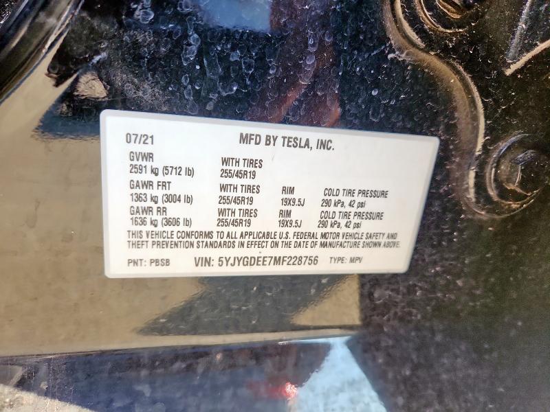 2021 TESLA MODEL Y 5YJYGDEE7MF228756