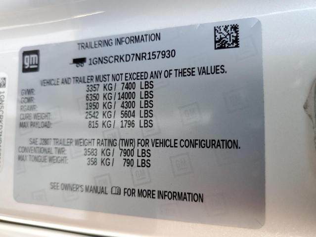 2022 CHEVROLET TAHOE C150 1GNSCRKD7NR157930