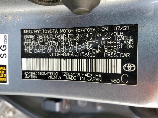 2022 TOYOTA COROLLA LE JTDEPMAE6NJ198622