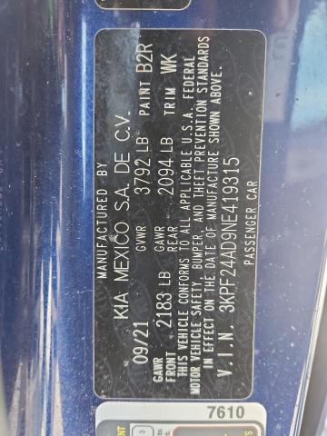 2022 KIA FORTE FE 3KPF24AD9NE419315