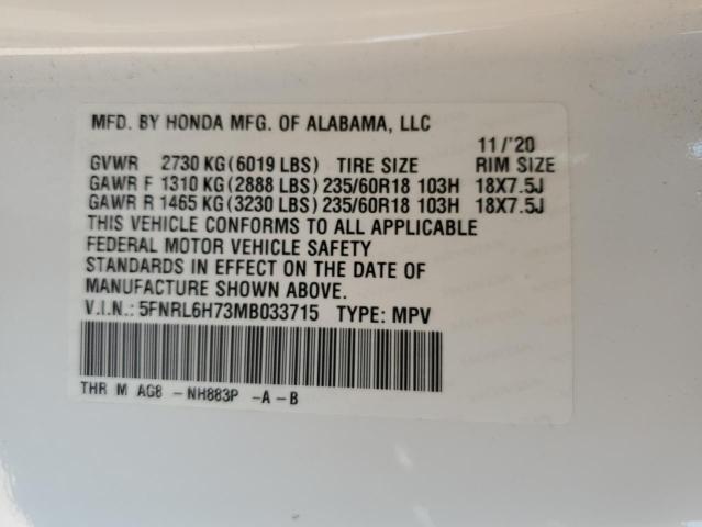 2021 HONDA ODYSSEY EXL 5FNRL6H73MB033715