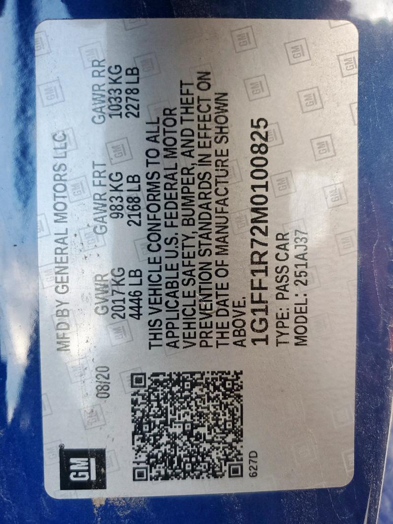 2021 CHEVROLET CAMARO LZ 1G1FF1R72M0100825