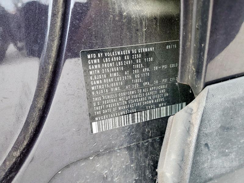 2016 VOLKSWAGEN TIGUAN S WVGBV7AXXGW537458