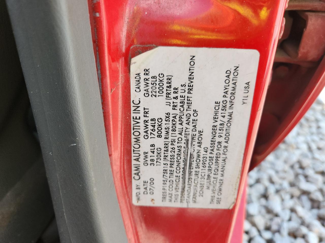 Lot #3317792072 2001 CHEVROLET TRACKER