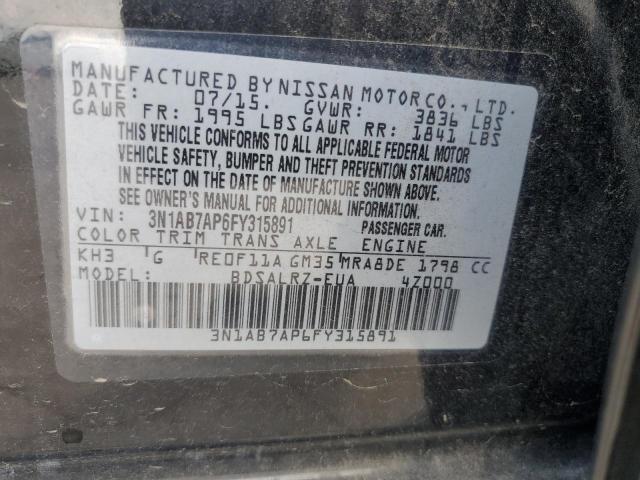 2015 NISSAN SENTRA S 3N1AB7AP6FY315891