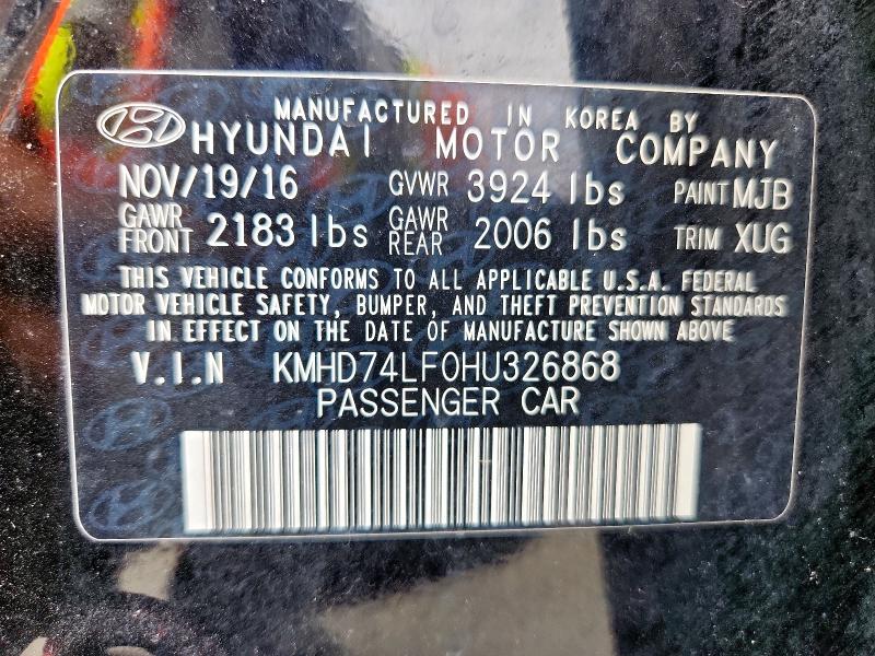 2017 HYUNDAI ELANTRA SE KMHD74LF0HU326868