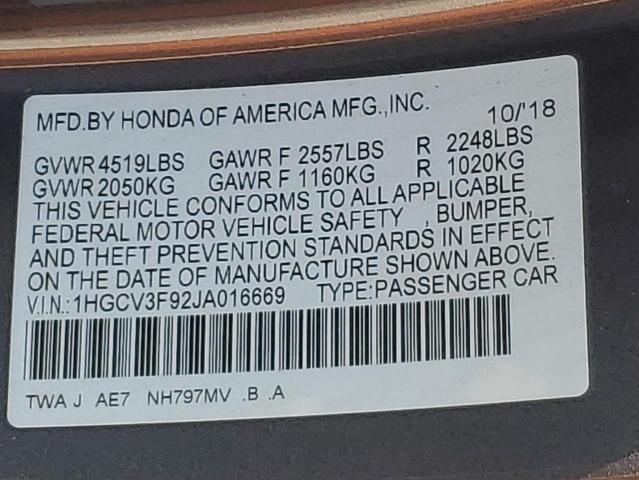 2018 HONDA ACCORD TOURING HYBRID 1HGCV3F92JA016669