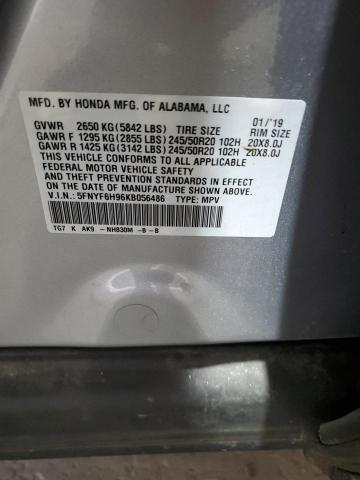 2019 HONDA PILOT TOUR 5FNYF6H96KB056486