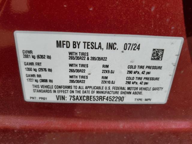 2024 TESLA MODEL X 7SAXCBE53RF452290