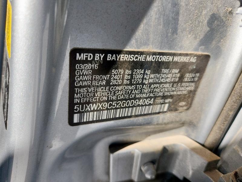 2016 BMW X3 XDRIVE2 5UXWX9C52G0D94064