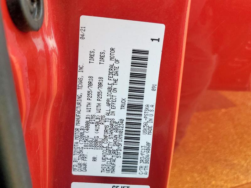 2021 TOYOTA TUNDRA CRE 5TFDY5F1XMX012340