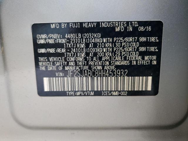 2017 SUBARU FORESTER 2 JF2SJABC8HH453932