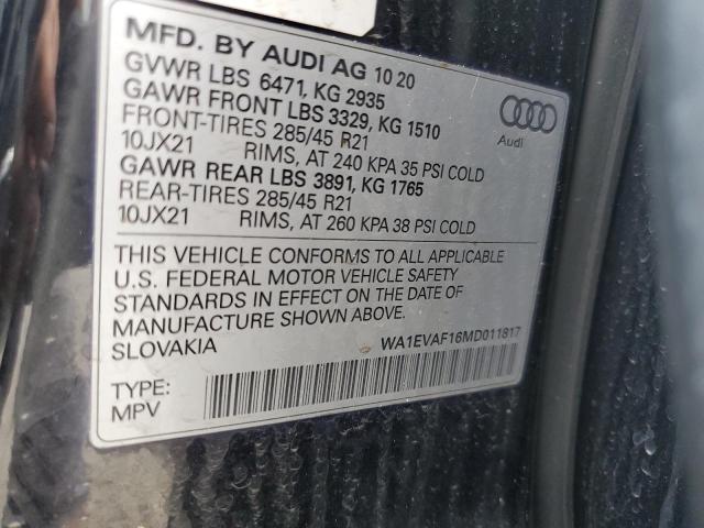 2021 AUDI Q8 PREMIUM WA1EVAF16MD011817