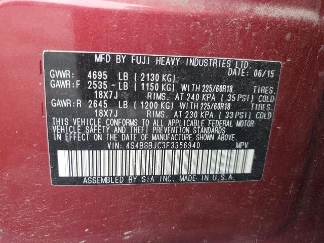 2015 SUBARU OUTBACK 2. 4S4BSBJC3F3356940