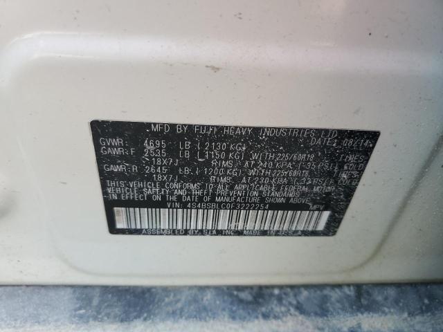 2015 SUBARU OUTBACK 2. 4S4BSBLC0F3222254