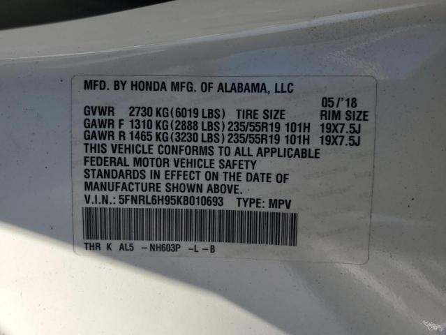2019 HONDA ODYSSEY EL 5FNRL6H95KB010693