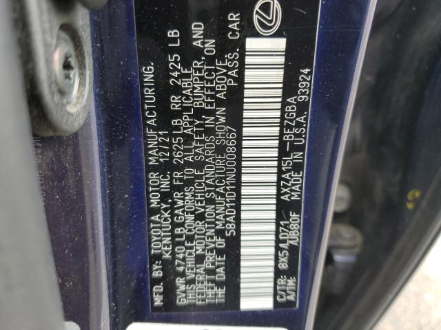 2022 LEXUS ES 250 BAS 58AD11D11NU008667