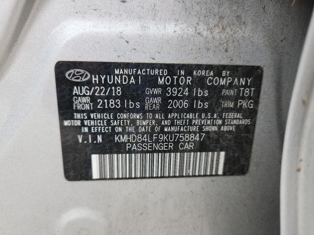 2019 HYUNDAI ELANTRA SEL KMHD84LF9KU758847