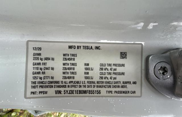 2021 TESLA MODEL 3 5YJ3E1EB0MF855156